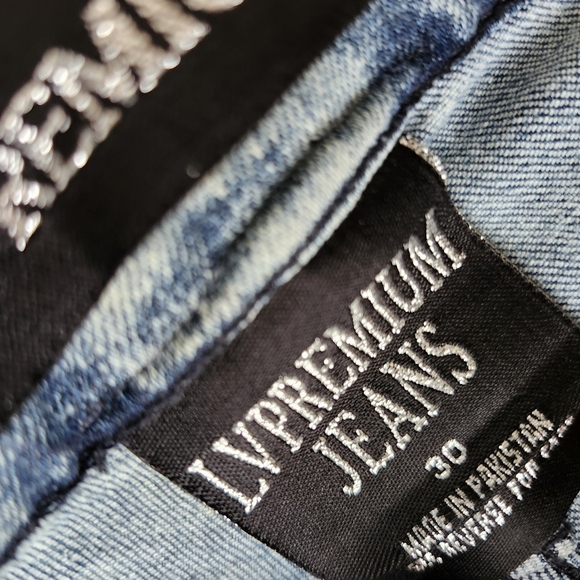 Skinny Fit Distressed Blue Wash Denim Shorts - Picture 9 of 15